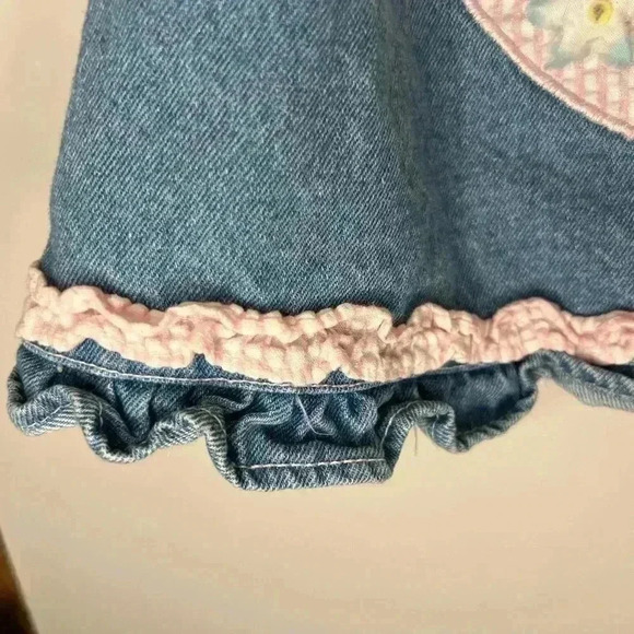 Vintage cradle togs denim  dress 18M gingham heart flower appliqué ruffle girls - Picture 7 of 10